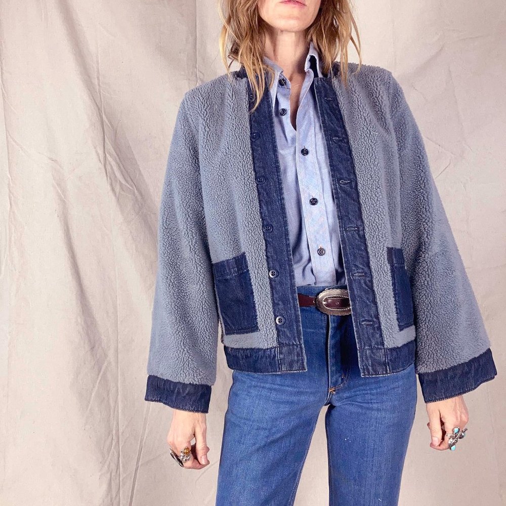 Madewell Sherpa Jacket Reversible Denim Chore Teddy Faux Shearling Coat Small